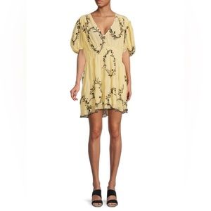 GANNI Floral Puff Sleeve Smocked Mini Dress